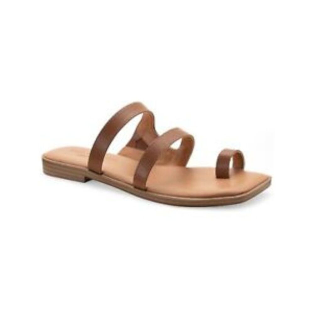 SUN STONE Womens Brown Sandy Square Toe Slip On Leather Thong Sandals 5 M